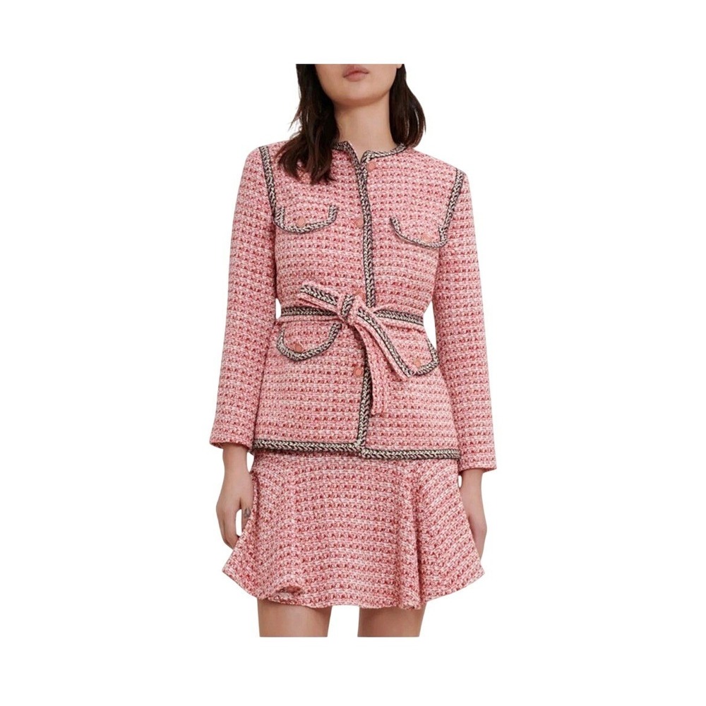 Maje Women's Venetia Two-Tone Tweed Jacket Pink Sz 40 Preppy Old Money